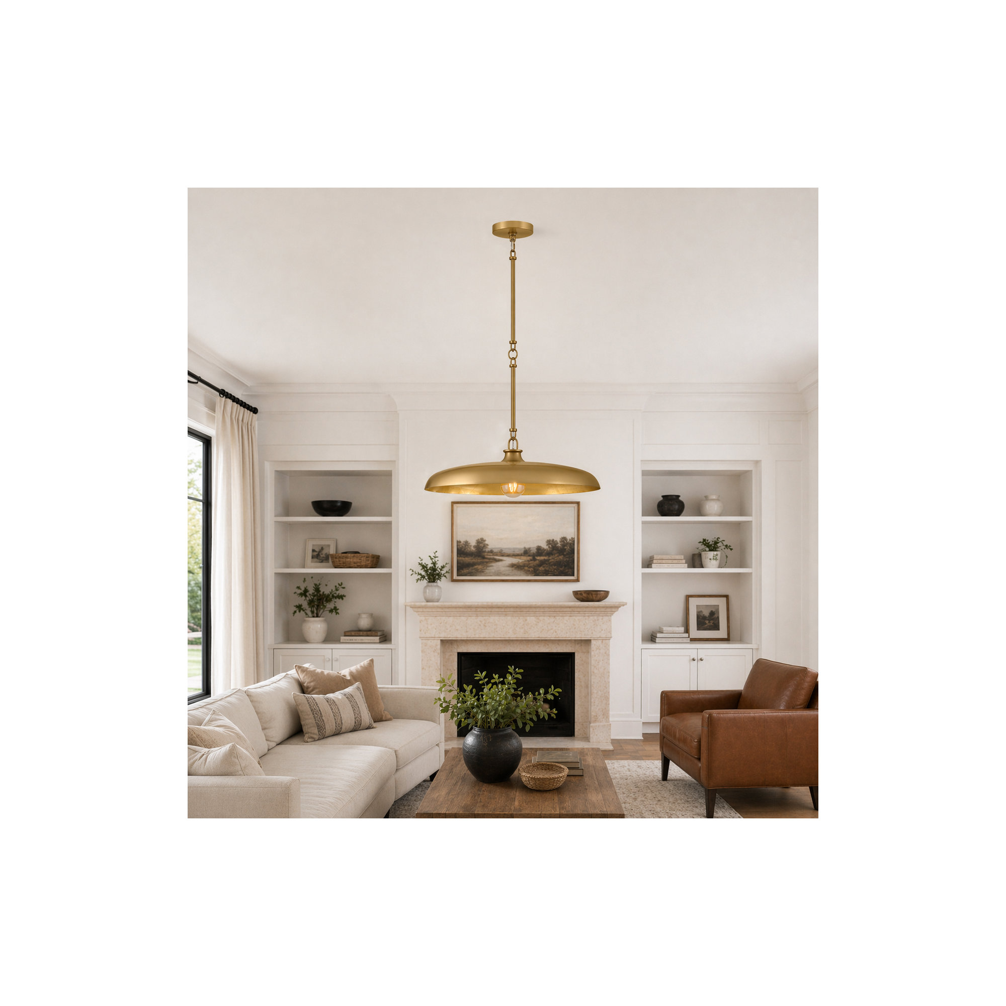 Hinkley Sadie Saucer Shaped Pendant, Lacquered Brass, 8" H x 24" W x 24" D