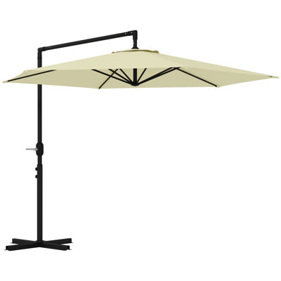 Parasol de patio en porte-à-faux de 9,5 pi avec manivelle, base croisée et évent d'aération Outsunny