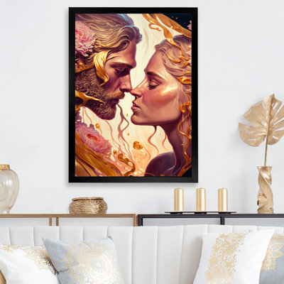 " Gold And Pink Couple Kissing Art "