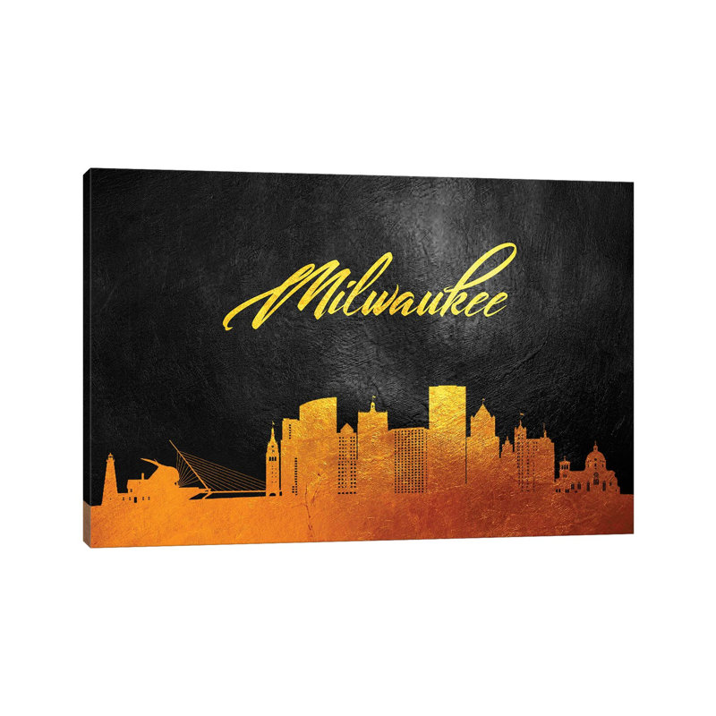 Milwaukee Wisconsin Gold Skyline by Adrian Baldovino - Wrapped Canvas Print, 66.04 cm H x 45.72 cm W x 3.175 cm D