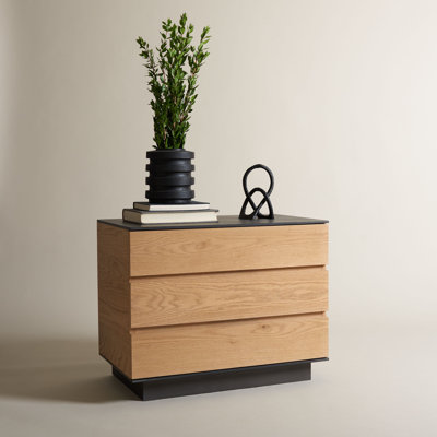 Table de chevet 3 tiroirs en beige / noir Playa