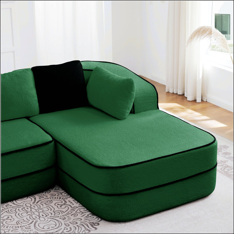 Canapé de droite avec coussins en tissu Teddy, vert - Des sièges confortables et polyvalents pour tout espace de vie, Green