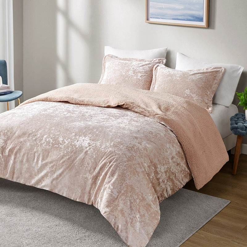 King/ King Comforter - Warm And Backing Pink Crushed Velvet