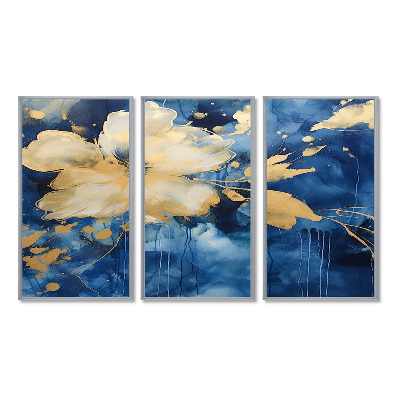«Xandra - Buttercups», ensemble d'art mural, H 28 po x l 36 po x P 1 po, Encadrement argenté