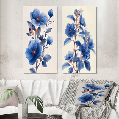 Blue White Cherry Blossom Beauty III - Cherry Blossom Wall Art 2 Pieces Set