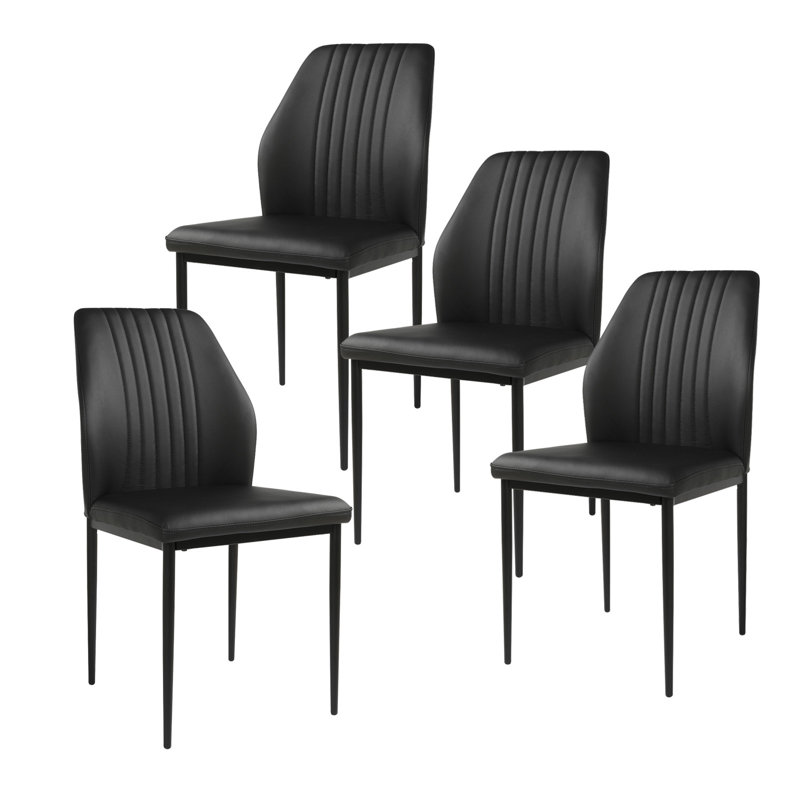 Chaise d'appoint en similicuir à dossier solide avec pieds en acier stables, ensemble de 4, Noir