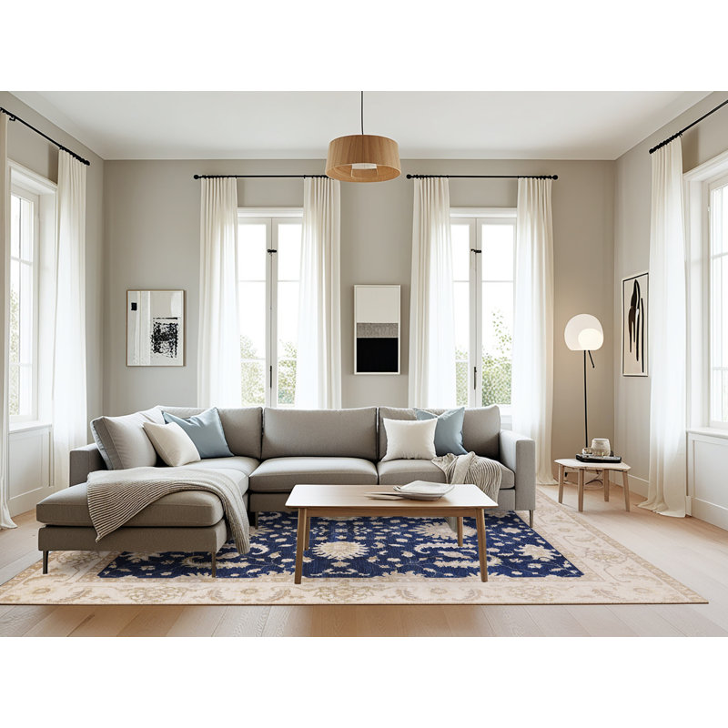 Tapis oriental bleu / beige Kachayr, Rectangle 8 pi x 12 pi