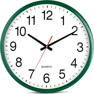 Bernhard Products Hunter Green Wall Clock Silent Non Ticking - XL Quality Quartz Battery Operated Round Easy To Read Home/Office/Classroom/School Clock