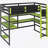 Twin Size Wood Loft Bed With Desk,Side Storage Rack,Multi-Storage Shelves And RGB Light,Green-315414059-315414057