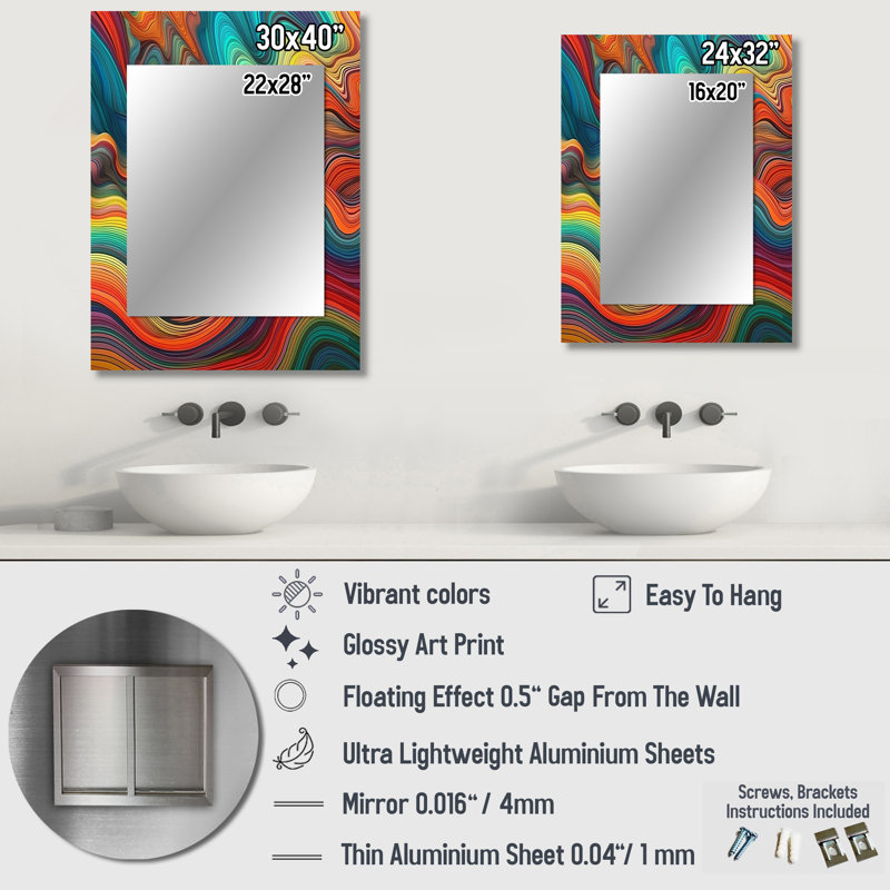 Exploring The Depths Of Orange Marble III - Modern Rectangular Wall Mirror, 32" x 24"