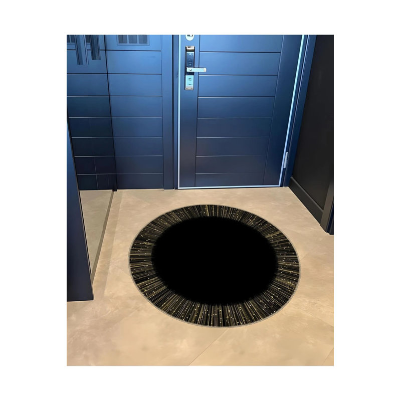 Black Line Detailed Round Woven Base Modern Decorative Carpet, Round 3'4"