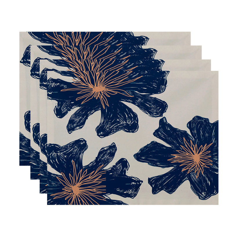 Polyester Floral Rectangle Placemat, Blue / Peach