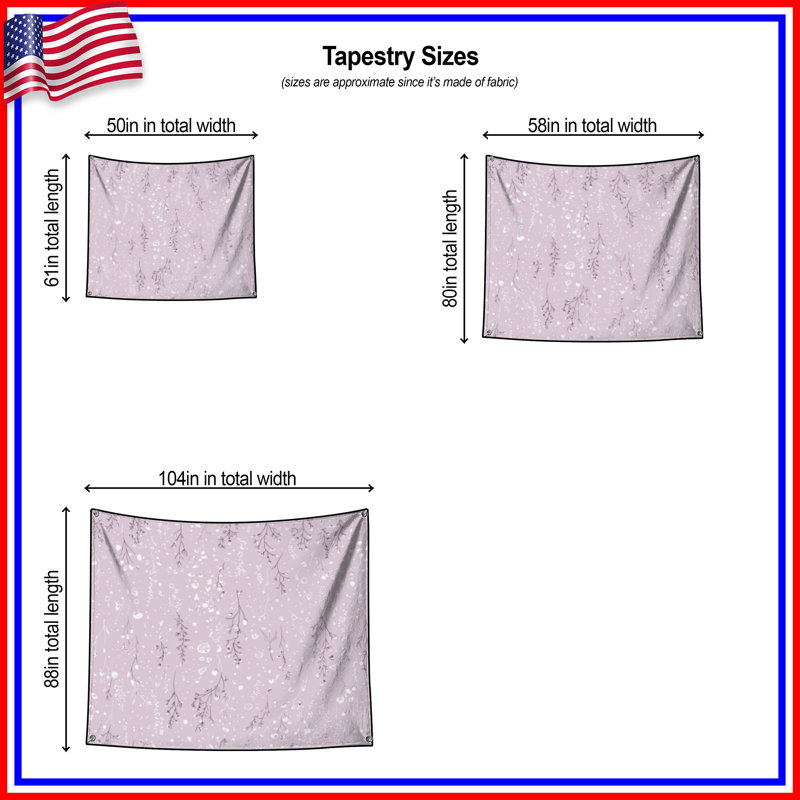 Floral Wall Tapestry -  Pattern Wall Decor, 104in H x88 with 4 Grommets