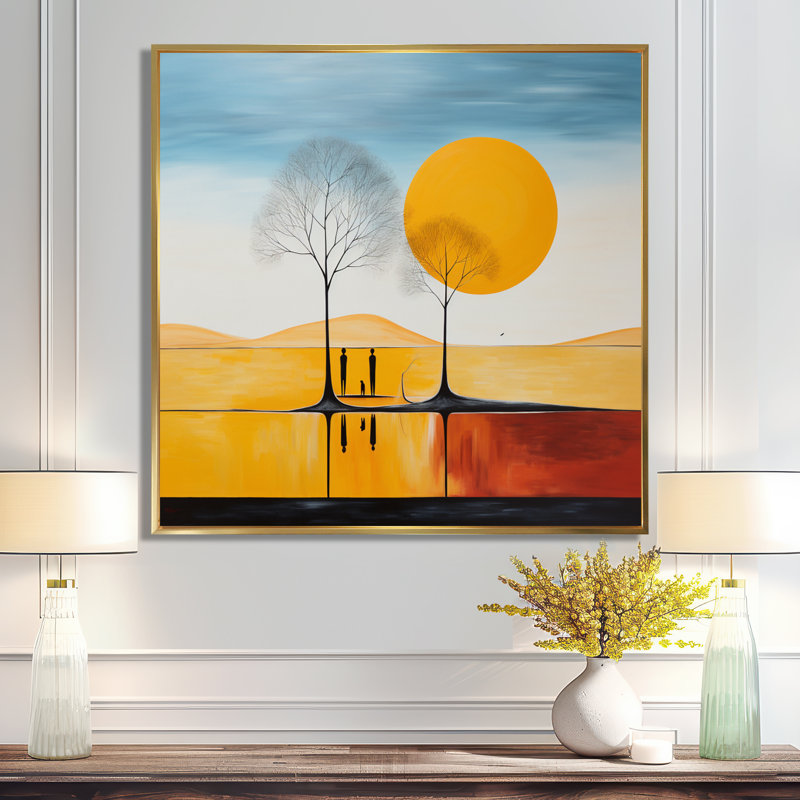Eliana - Paysage abstrait, impression d'art mural, H 30 po x l 30 po x P 1 po, Toile avec cadre flottant or