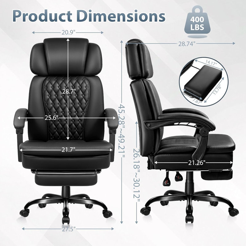 Home Office Ergonomic Reclining Executive Chair with Footrest, Black