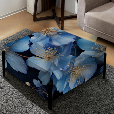 Mystic Blue Blossoms Flowers - Grand repose-pieds carré floral