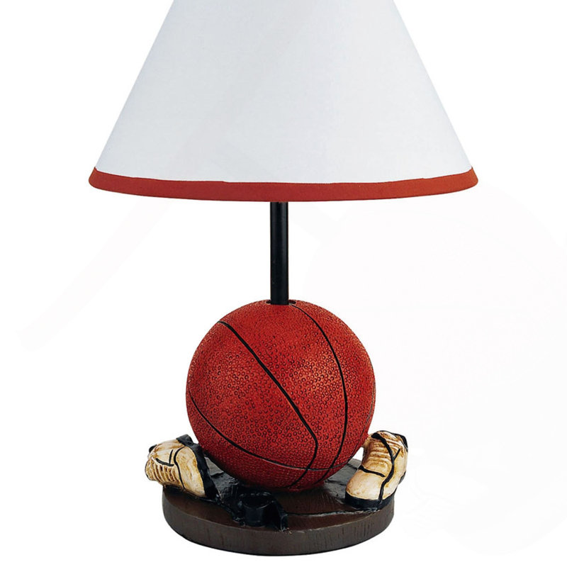Lampe de table haute 12 po en céramique, forme de basketball, abat-jour en lin, Ceramic, 12" H x 10" W x 10" D, Linen