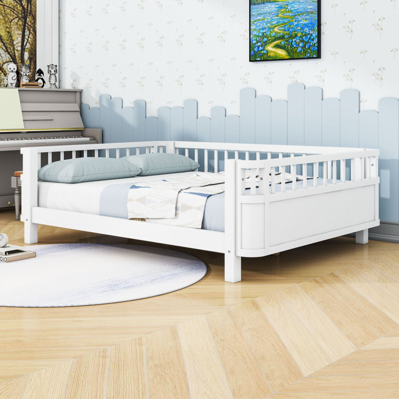 Lit plateforme en bois avec lattes, Double, Blanc