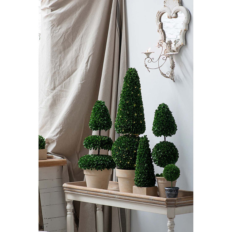 Luminous Green Boxwood 15.5'' Plastic Topiary in Terracotta Pot