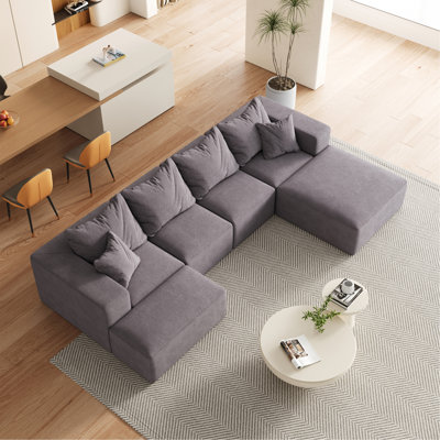 Ensemble de canapé modulaire rembourré moderne sans os, canapé modulaire en forme de L de 132 po avec 6 oreillers