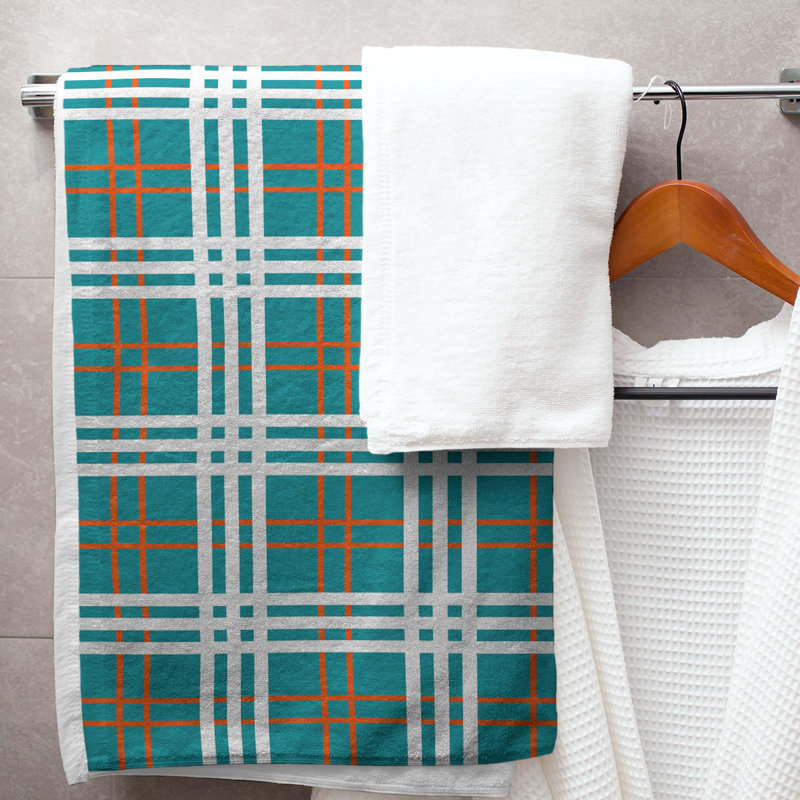Serviette de bain de luxe Miami football, Turquoise / orange / blanc, Microfibre