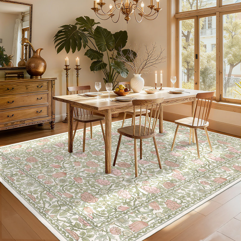 Tapis vintage lavable floral pour chambre à coucher, salon, salle à manger