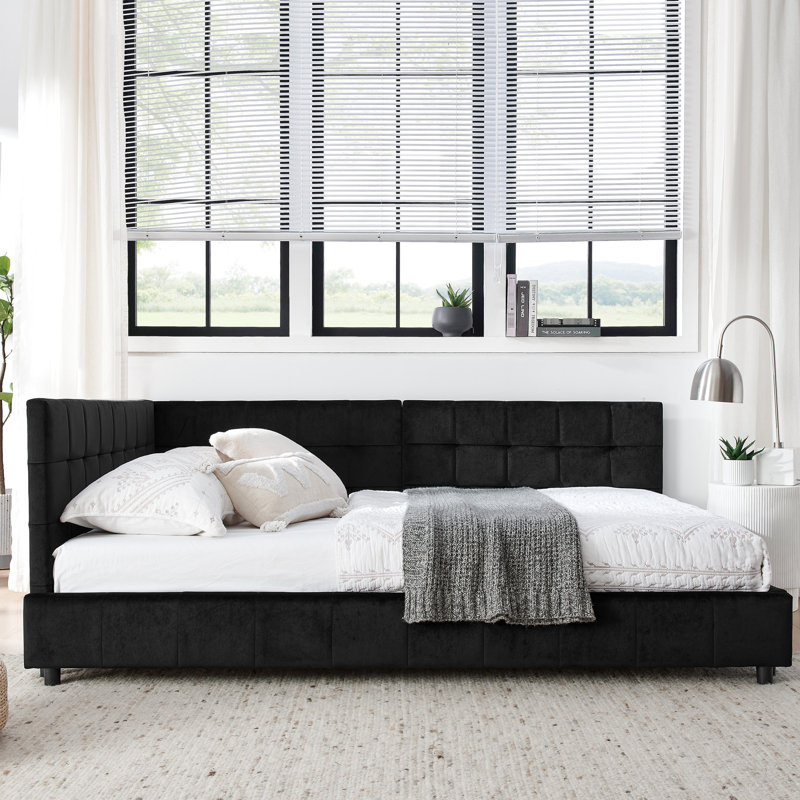 Lit double rembourré en velours avec revêtement relaxant idéal pour la chambre à coucher et le salon recouvert de noir