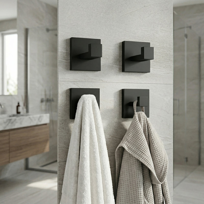 Wall Mounted Towel Hooks Bathroom Towel Hooks, Matte Black, 4