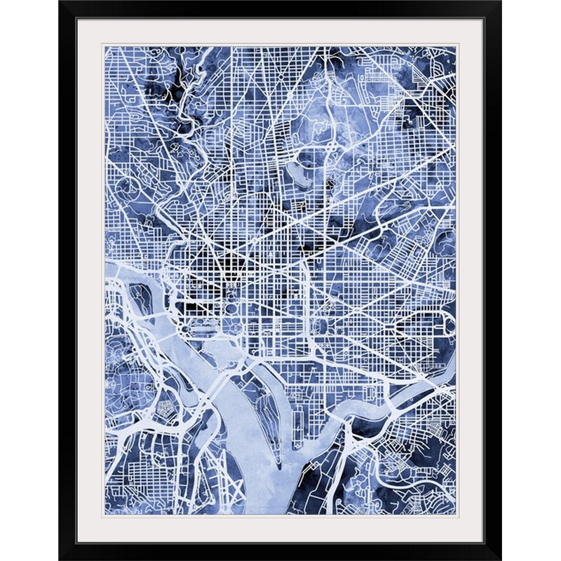 «Washington DC Street Map» par Bellen, impression, Cadre noir, H 24 po x l 20 po x P 1 po