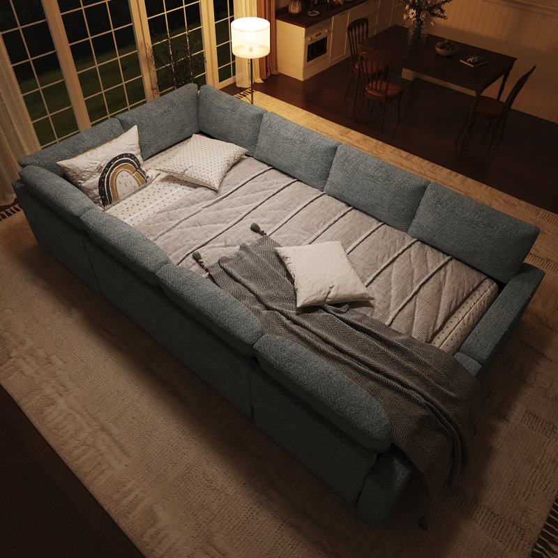 Canapé modulaire en U Seybert, H 36 po x l 110,2 po x P 83,4 po, Chenille gris pâle
