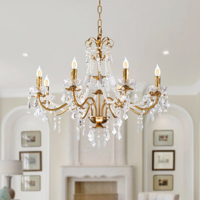 Jonetta 39" Vintage Candle Chandelier 8 - Light Dimmable with Crystal Accents