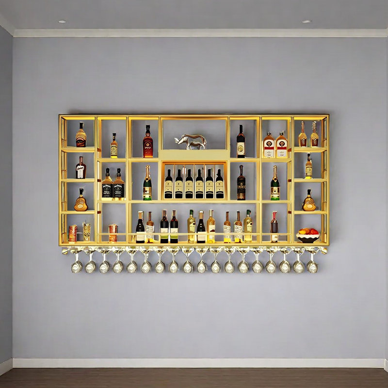 Lacquered Wall Mounted Wine Rack, 47.2" H x 98.4" W x 7.8" D, Gold