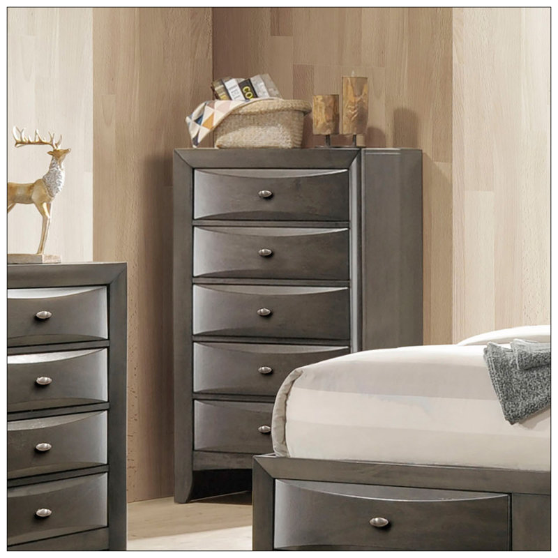 Commode de style transitionnel 1pc Poignées ovales à 5 tiroirs, Gris