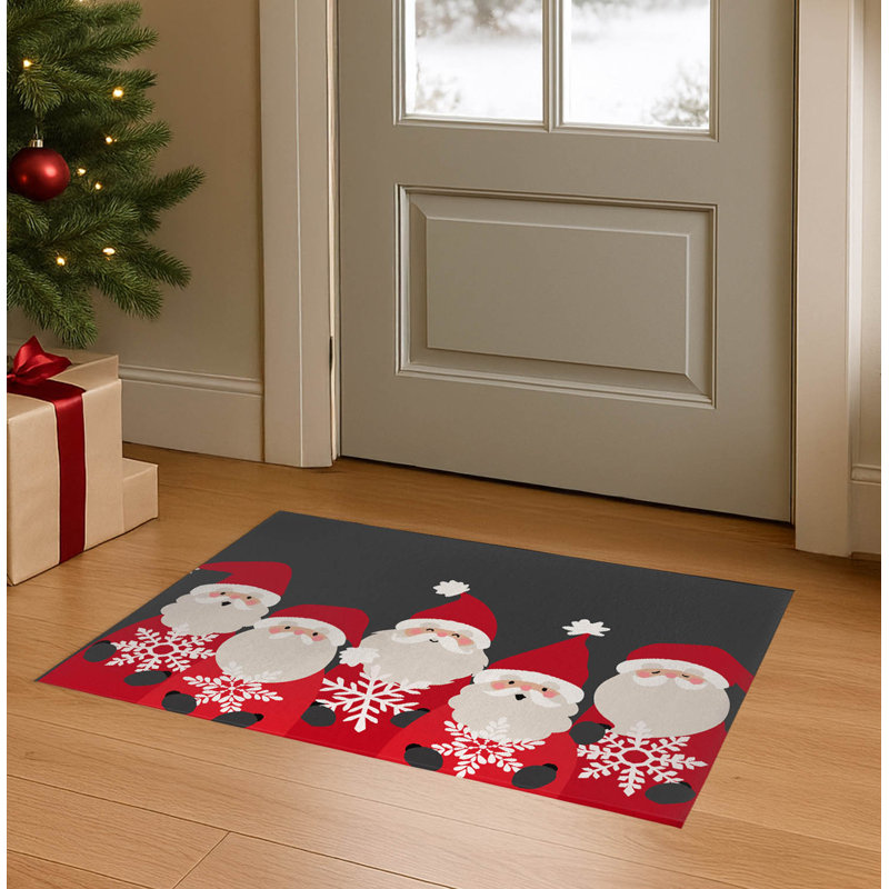 Paillasson Père Noël et flocons de neige, Gris anthracite, L 60 po x L 84 po