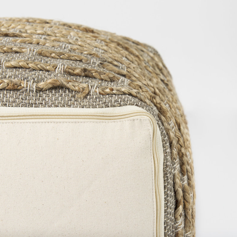 Rue Square Brown and Gray Cotton Wool Pouf