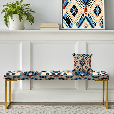 Banc rembourré beige et bleu Tribal Essence
