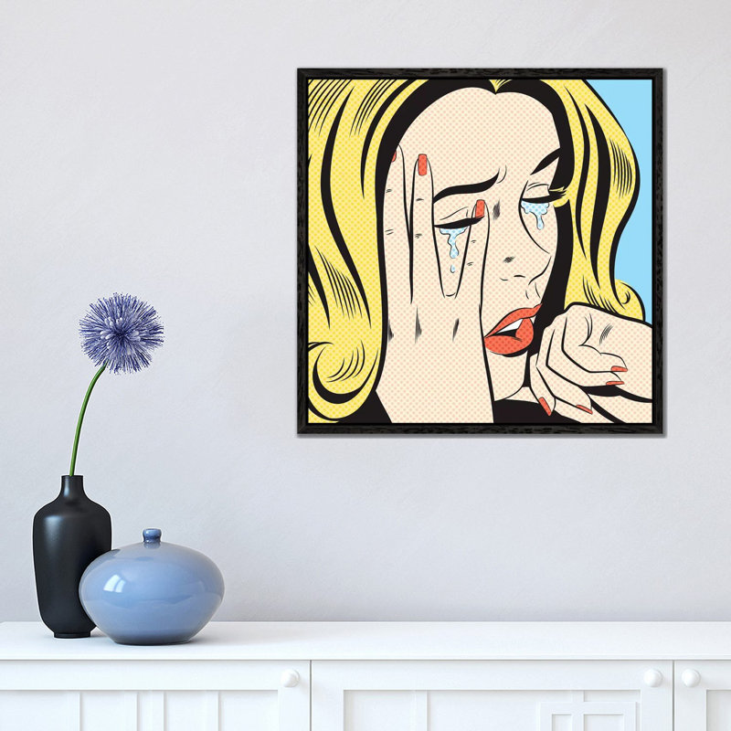 Crying Woman by Joseph McDermott - Print on Canvas, 45.72 cm H x 45.72 cm W, Black Framed