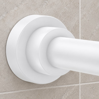 Cette barre de douche à tension en acier inoxydable blanc s'ajuste de 31 à 80 pouces et s'installe sans perçage ; conçue pour les salles de bain et les applications de séparation de pièces.
