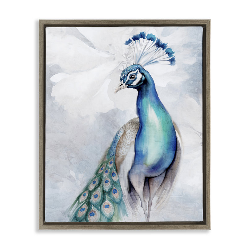 "Soft Soft Elegant Peacock Portrait", art mural sur toile flottante dorée par Kim Allen, Cadre flottant orme Montalcino