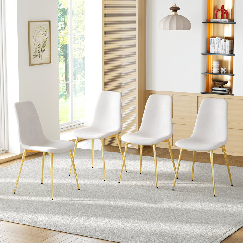Boffa 18.9'' H Fabric Upholstered Side Chair, White, Gold