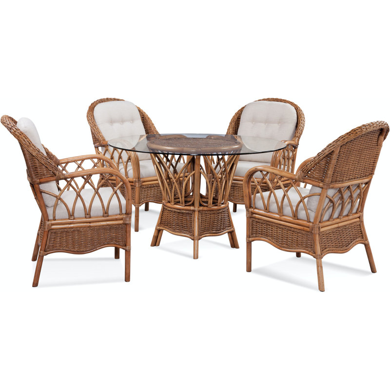 Everglade Round Glass Dining Table, 29.5" H x 48" W x 48" L, Honey