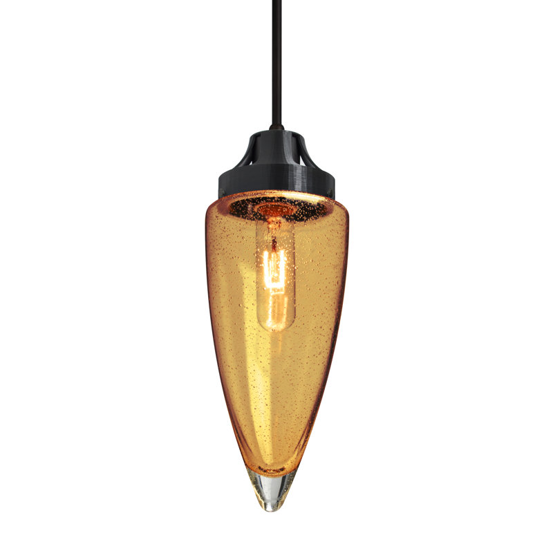 Luminaire suspendu 1 lumières simple urn Una, Bulle ambrée, Noir