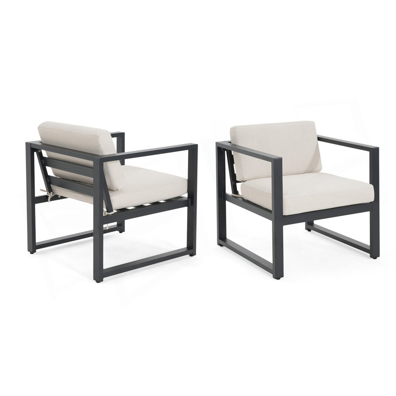 NAVAN OUTDOOR PATIO CLUB CHAIR, SET OF 2, BLACK FRAME WITH BEIGE CUSHION