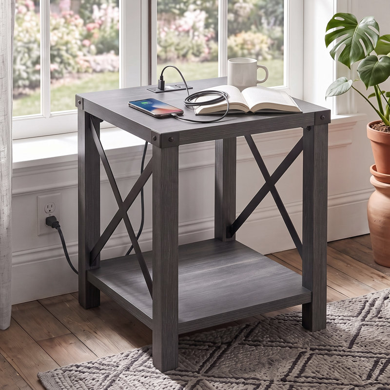 Table de bout de ferme 22 po avec station de charge, Gris anthracite