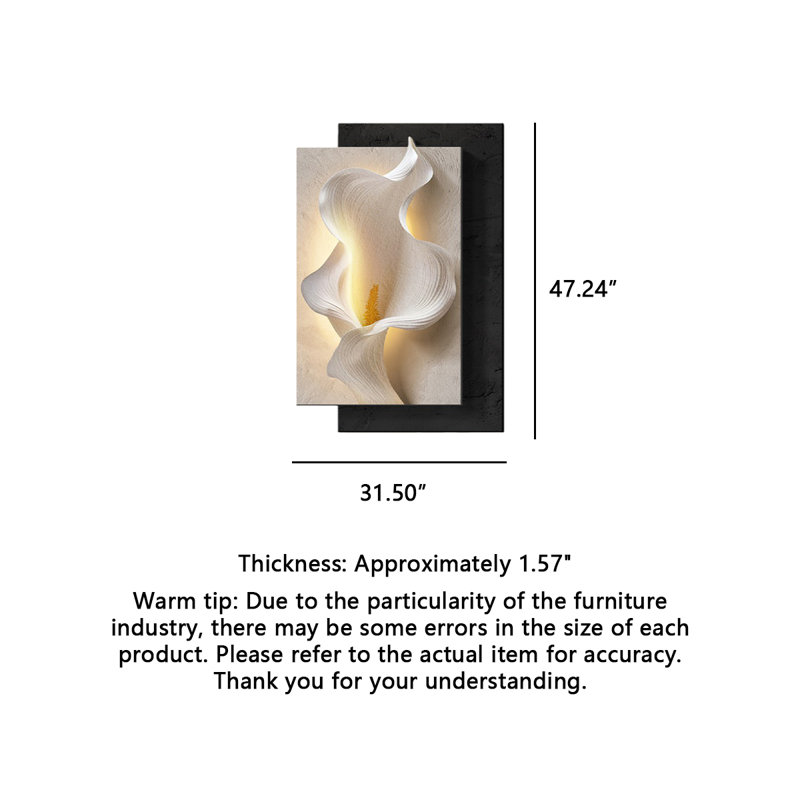 Calla Lily Led Wall Art - Sandstone Decor For Entryway & Living Room, 47.24" H x 31.5" W x 1.57" D