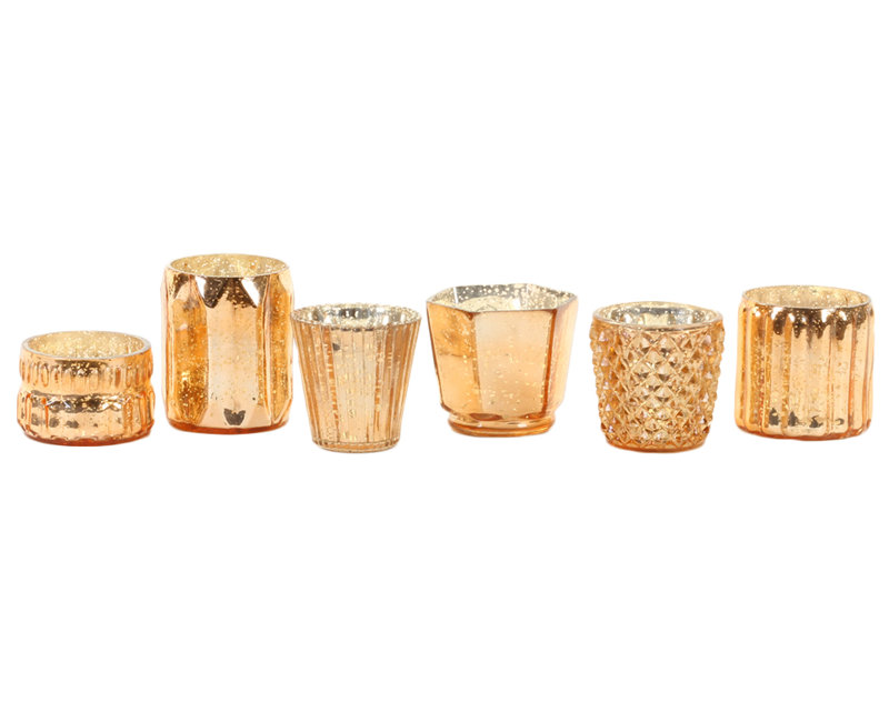 Ensemble de votive en verre 6 pièces, Doré rose