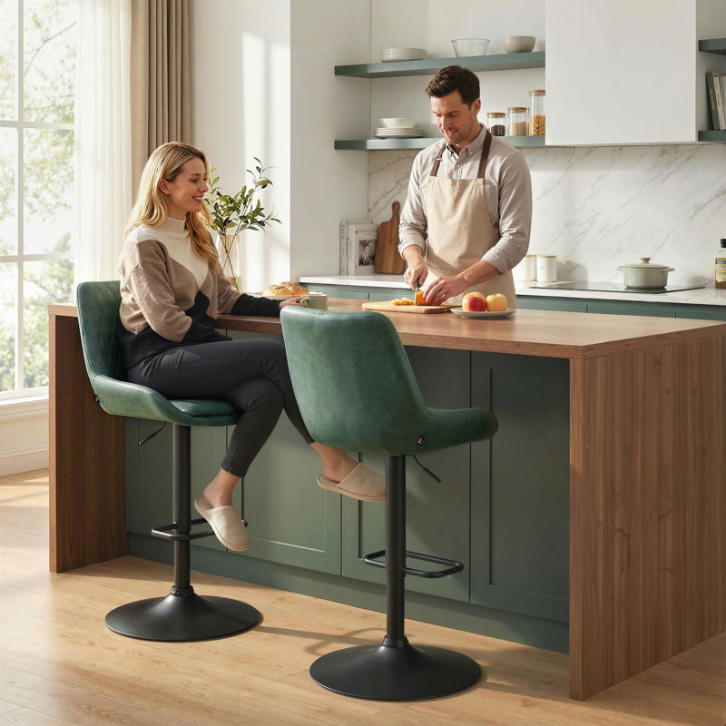 Adjustable Height Counter Stool with Metal Frame, Green