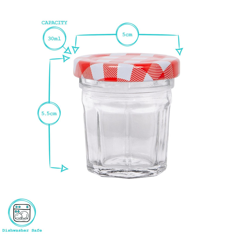 Glass Jar - Set of 24, 30ml, Red Gingham
