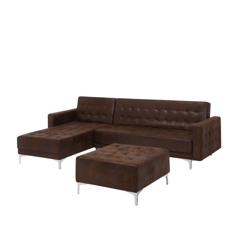 Finnegan 4 Seater Faux Leather Sofa Bed, Brown, Left Hand Facing