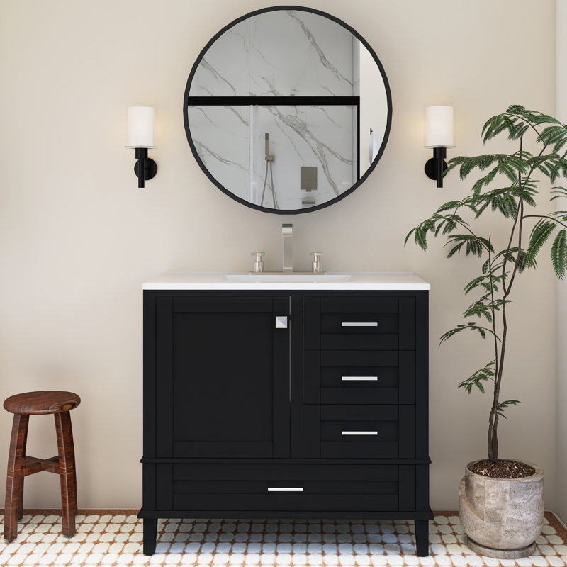 Meuble-lavabo sur pied 36 po, Noir / argenté